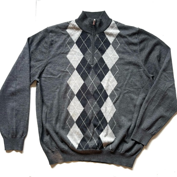 Carnoustie Merino Wool Long Sleeve Zip Pullover Sweater Argyle Gray Mens XL NWOT - Picture 1 of 10